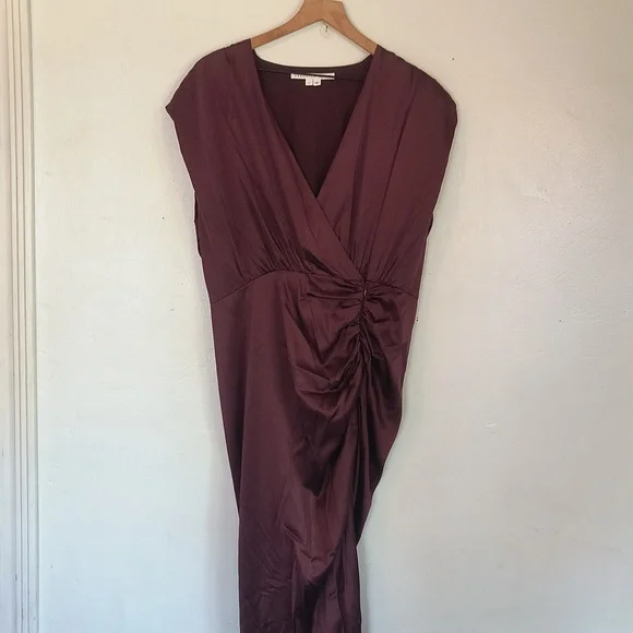 veronica beard casela ruched dress NWOT Veronica Beard Silk Casela Ruched High-Low Dress Deep Burgundy Sz 14  Women